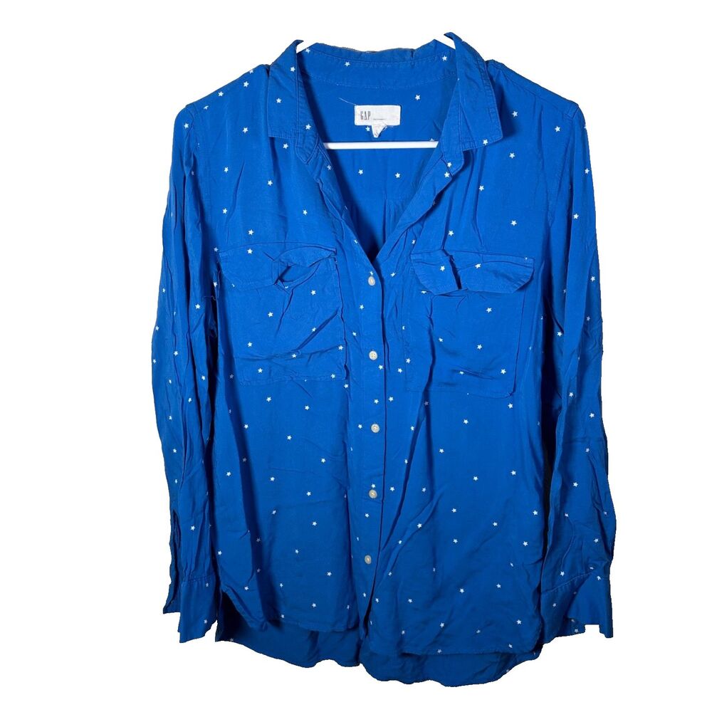 Gap Shirt Women's Small Blue Polka Dot Boyfriend Fit Long Sleeve Casual Top